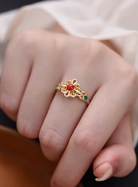 珐琅金钗戒指女士款新中式宫廷风