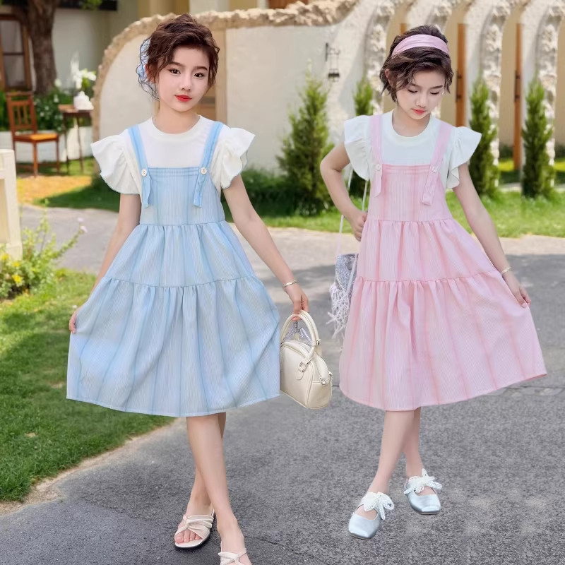 DWDZ背带裙套装女童2026新款夏季女大童学生儿童短袖裙子女孩夏装