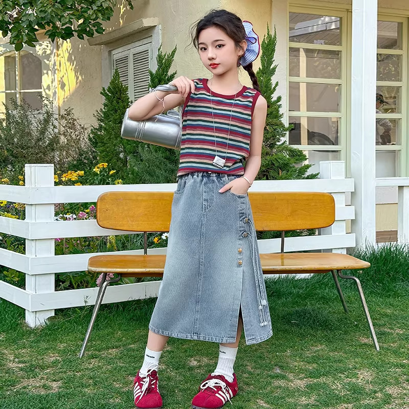 DWDZ女童套装裙2026新款夏季女大童背心半身牛仔裙子女孩流行夏装