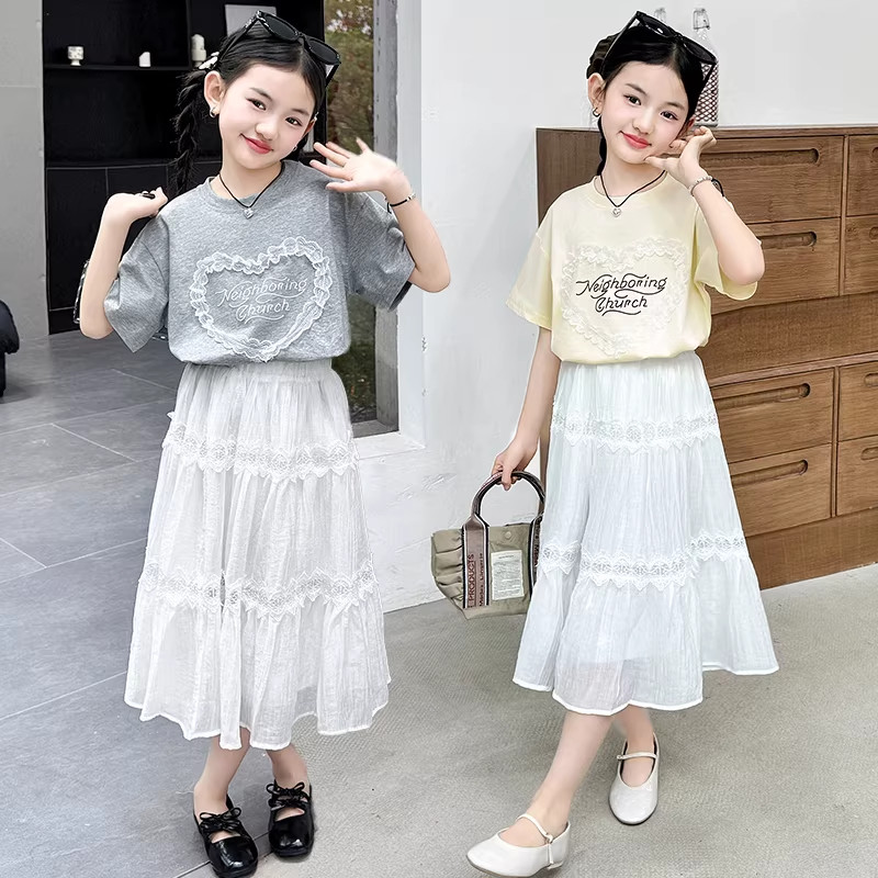 DWDZ短袖半身裙女童套装2026新款夏季中大童儿童T恤学生韩版裙子