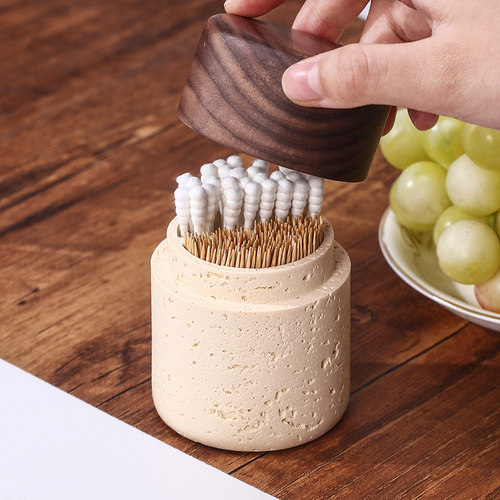 侘寂风个性牙签盒桌面带盖胡桃木