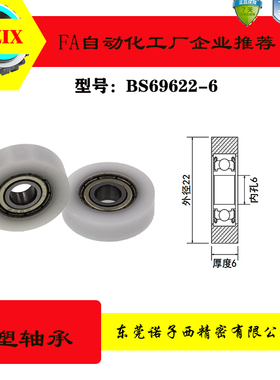 BS69620-6移门滑轮轴承滚轮轨道包胶包塑轴承PU吊轮6000POM