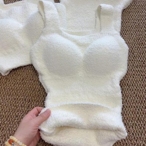 羊羔绒保暖背心吊带女士带胸垫免穿文胸纯欲毛绒加厚秋冬保暖内衣