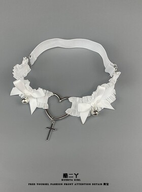 白色爱心形项链铃铛choker女锁骨链性感腿链大腿环项圈颈带配饰