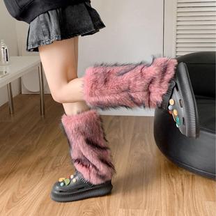 秋冬千禧辣妹毛绒腿套小众亚文化袜套保暖鞋套堆堆袜Y2K个性外贸