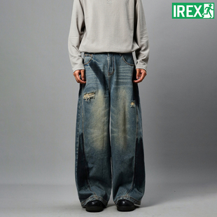 白敬亭同款 IREX 男女涂鸦直筒长裤 型水洗蓝复古A型牛仔裤 baggy版