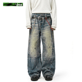 街头复古休闲裤 IREX 链条吊坠打印仿泼墨秋季 美式 3D牛仔裤 AC风格