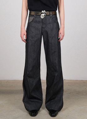 【刺绣四线自主版本】蛇皮纹红十字刺绣窄幅赤耳原牛仔裤微喇长裤