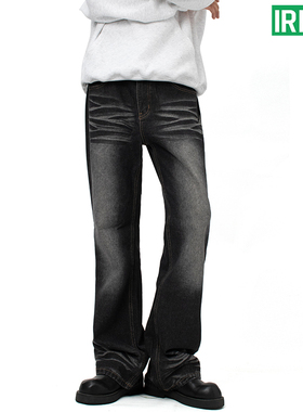 IREX 显高显瘦！美式猫须水洗黑微喇叭牛仔裤男女复古百搭休闲裤