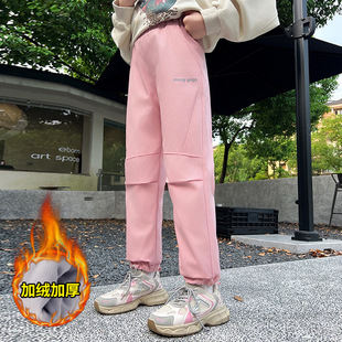 儿童女童冲锋裤滑雪裤防风防水加绒中大童春秋裤子加绒秋冬保暖潮