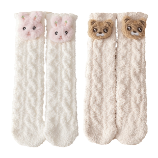 儿童珊瑚绒袜子冬季加厚加绒女童中筒秋冬保暖长筒地板袜防滑隔凉