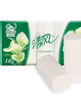 清风B01B无芯卷纸1000克4层10卷长卷家庭厕纸实惠装卫生纸