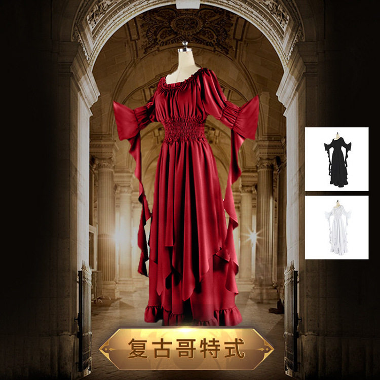欧美华丽喇叭袖连衣裙洋装复古哥特式礼服cosplay舞会公主裙