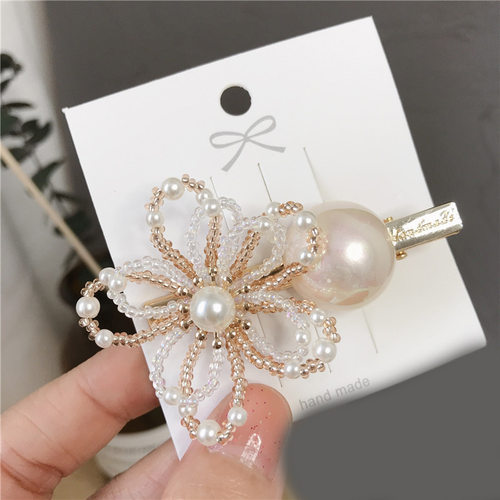 韩国东大门同款珍珠花朵发夹边夹刘海夹串珠气质超仙侧夹发饰发卡