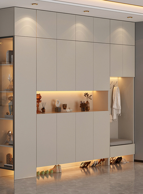 实木鞋柜门口家用收纳柜入户鞋柜玄关柜一体轻奢靠墙门厅柜储物柜