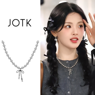 毛衣链 时尚 银灰色珍珠款 蝴蝶结项链高级感轻奢小众配饰女秋冬新款