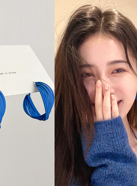 深蓝色圆圈设计感螺旋耳夹无耳洞女2026新款小众耳环轻奢夸张耳饰