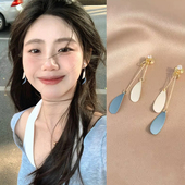 蓝白撞色蚊香盘耳夹无耳洞女新款 小众设计感耳坠小清新度假风耳饰