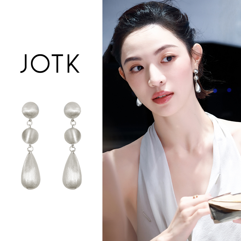 法式简约银色水滴螺旋耳夹女