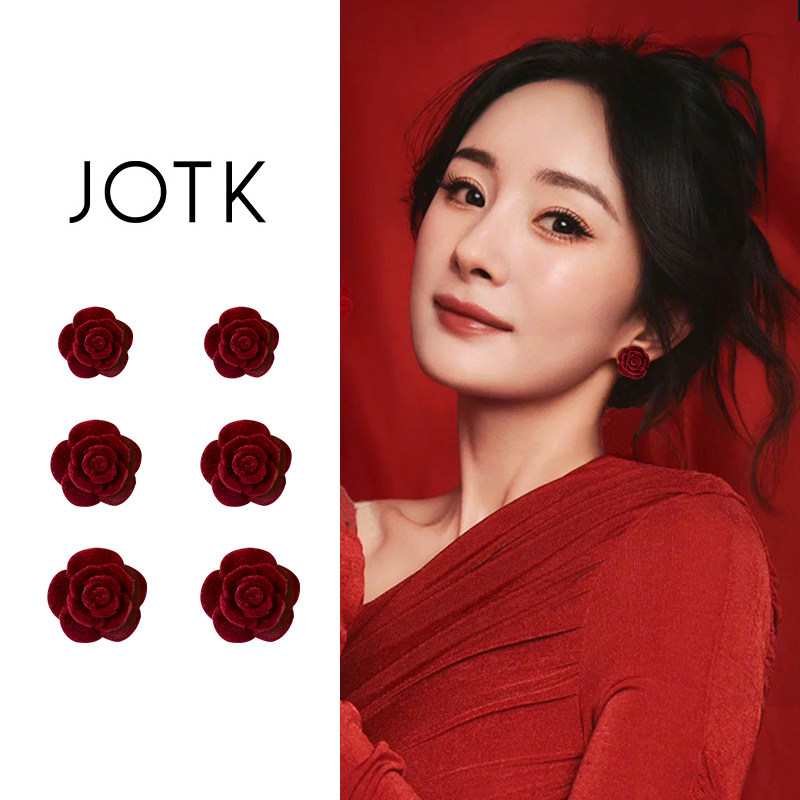 红色圣诞玫瑰花耳夹女款2025新款爆款秋冬无耳洞耳环绝美独特耳饰,饰品/流行首饰/时尚饰品新,耳夹,淘宝优惠券,粉丝福利购,淘宝优惠卷