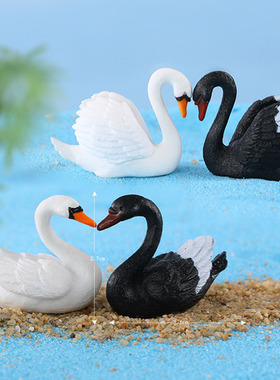 微景观小鸟摆件可爱树脂黑白天鹅一套创意手工多肉花盆蛋糕装饰品