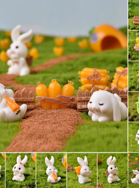 微景观小兔子摆件可爱动物模型微场景创意手工栅栏围墙白菜小萝卜