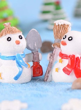 微景观生态瓶造景小摆件创意树脂拿铲情侣玩雪人公仔圣诞节日装饰