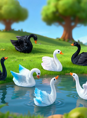 创意树脂仿真天鹅池塘微景观摆件