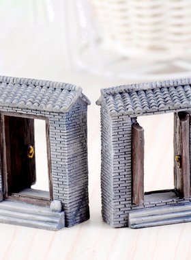 促销 微景观卡通小门装饰树脂青砖瓦面大门造景装饰（开门) 瓦房