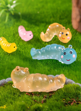 微景观小动物摆件创意夜光仿真毛毛虫桌面多肉花盆装饰手工摆设