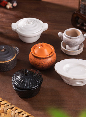 微景观创意迷你蔬菜鱼肉摆件仿真砂锅汤锅药锅树脂桌面食材装饰品