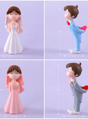 微景观小人摆件可爱塑料婚纱情侣蛋糕摆设创意手工多肉花盆装饰品