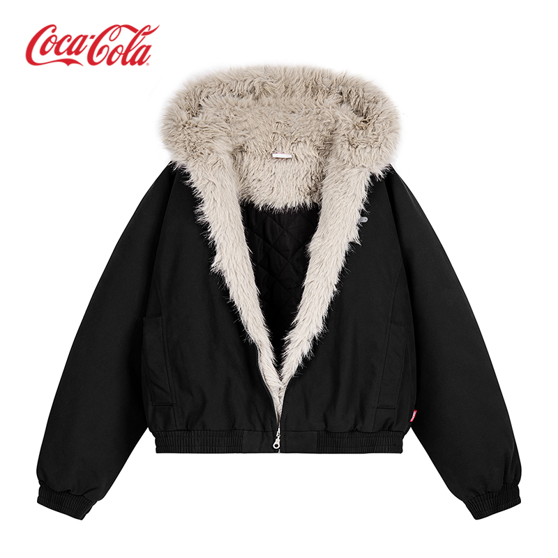 可口可乐户外水洗毛领保暖棉服
