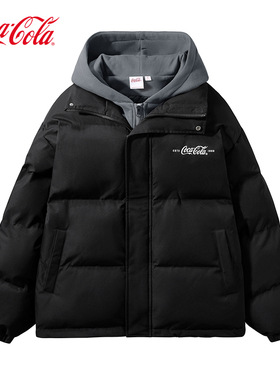 Coca-Cola/可口可乐 假两件拼接棉衣男情侣款冬季棉服潮牌厚外套