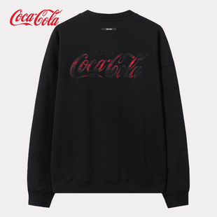 格子条纹美式 Coca 男女同款 可口可乐 高街重磅落肩圆领卫衣 Cola