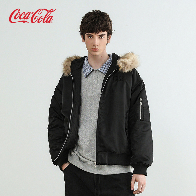 Coca－Cola可拆卸毛领拉链棉衣