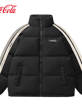 Coca-Cola/可口可乐条纹棉服男女秋冬款加绒棉袄面包服棉衣厚外套
