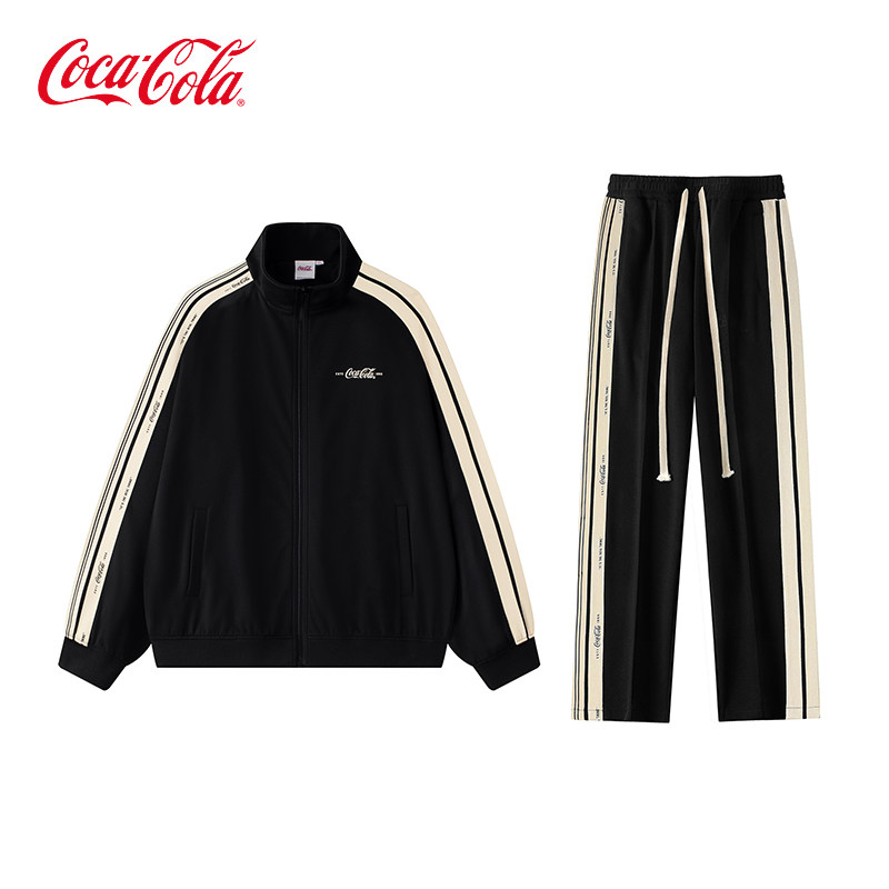 Coca-Cola/可口可乐夹克套装男条纹秋冬款美式潮流秋装衣服