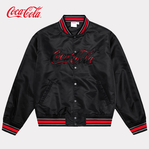 Coca-Cola/可口可乐 男女同款 渐变格纹贴布绣美式立领夹克棒球服