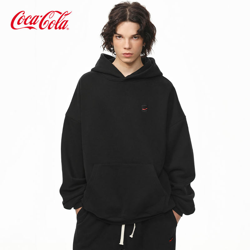 Coca-Cola可口可乐连帽卫衣男连帽春秋女款纯色简约刺绣上衣外套
