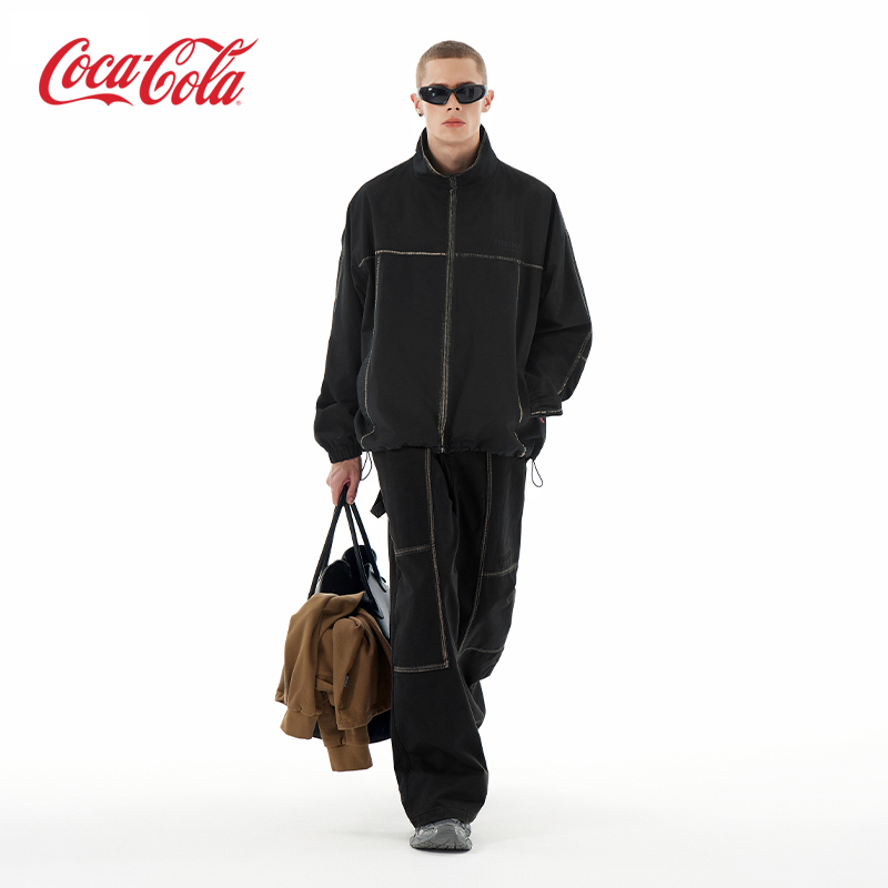 Coca－Cola/可口可乐立领夹克外套直筒宽松长裤休闲运动套装男女