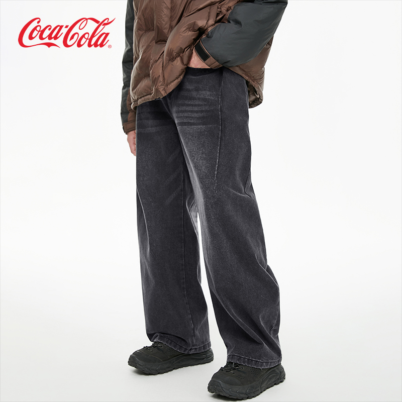 Coca-Cola无边缝打褶拼缝牛仔裤