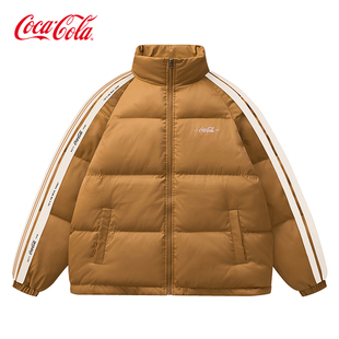 可口可乐不对称条纹拼接保暖面包棉服外套男女同款 Coca Cola