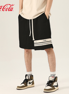 Coca-Cola/可口可乐  休闲短裤男百搭夏季美式潮牌黑色裤子五分裤