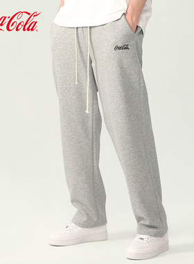 Coca-Cola/可口可乐休闲裤男女秋冬灰色美式潮牌拖地裤直筒运动裤