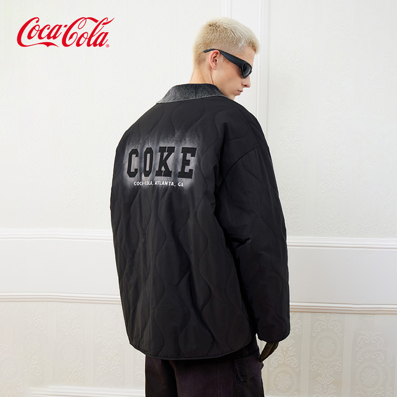Coca－Cola/可口可乐男秋冬季加绒加厚葫芦格绗线宽松棉衣外套