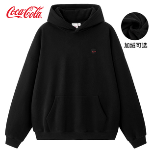 Coca 纯色上衣外套 Cola可口可乐简约刺绣连帽卫衣男连帽秋冬女款