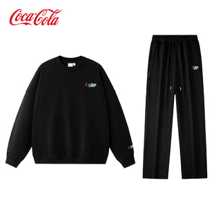 圆领卫衣套装 Coca－Cola 可口可乐天丝绒彩色绣花直筒宽松运动裤