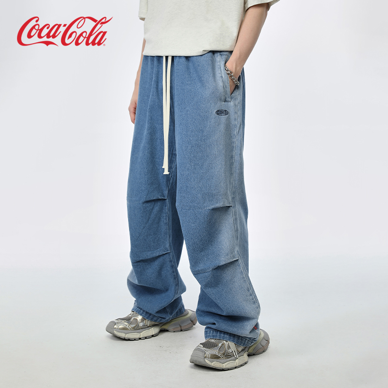 Coca－Cola/可口可乐休闲宽松直筒垂坠感松紧腰休闲长裤男
