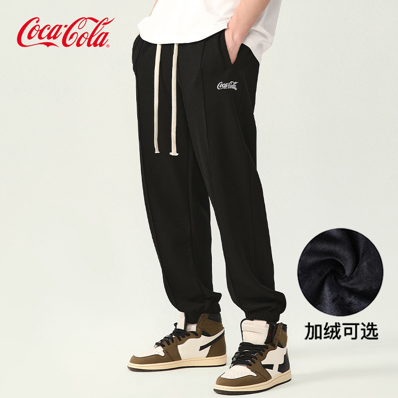 Coca-Cola/可口可乐休闲裤男女秋冬款黑色加绒卫裤束脚裤运动裤,男装,休闲裤,淘宝优惠券,粉丝福利购,淘宝优惠卷